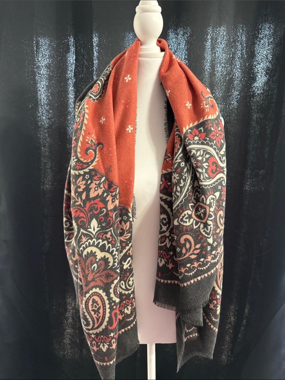 NWT Rust and Grey Paisley Blanket Scarf